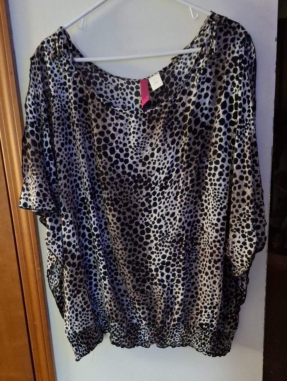 Pure Energy Black and Gray Dot Print Satin Blouse